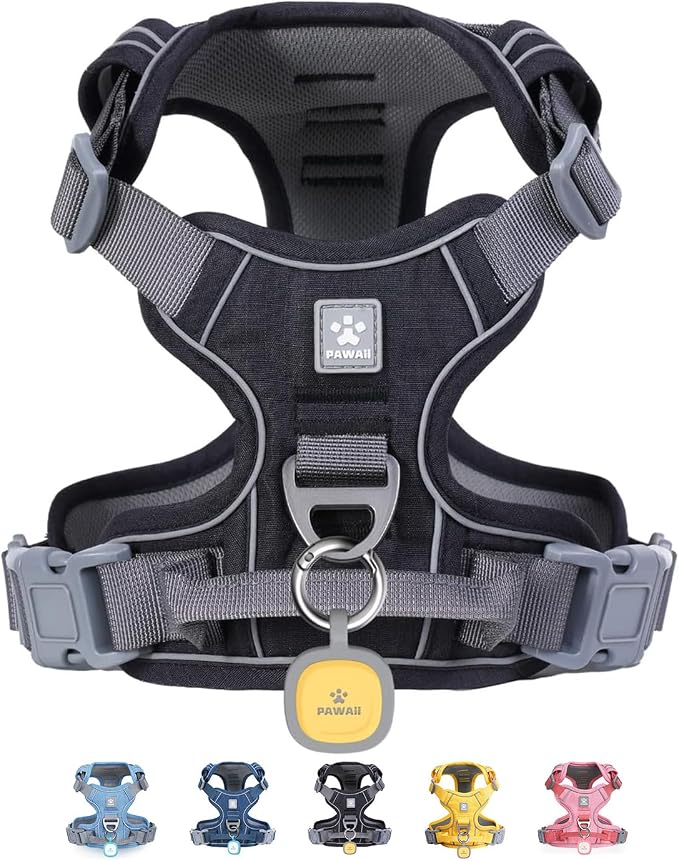 Pawaii No Pull Dog Harness with Pet ID Tag, Reflective Vest | Built for safer walks with a QR Pet ID Tag, ront no pull clip, reflective trim,control handle and breathable mesh lining