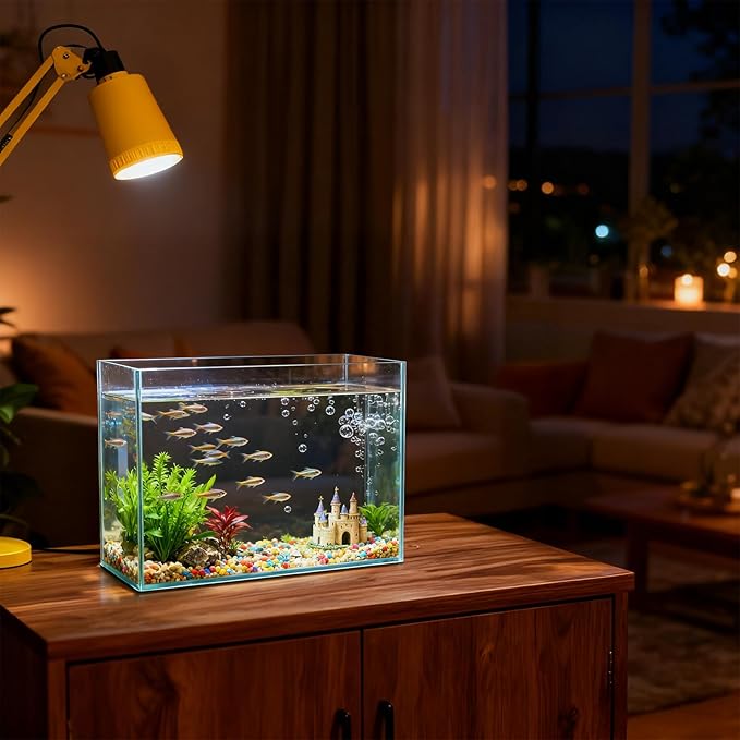 Tlence 2.7 Gallon Glass Fish Tank, Small Betta Fish Aquarium, Ultra Clear Rectangular Glass Bowl for Shrimp, Mini Desktop Aquatic Planting Cube for Goldfish Snails, Easy to Clean
