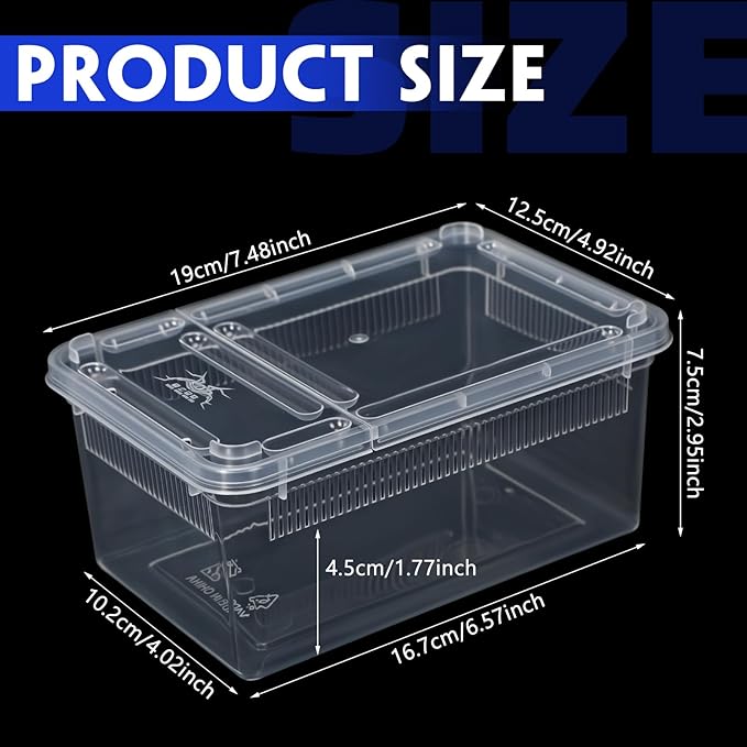 Irenare 8 Pcs Reptile Breeding Box Plastic Spider Terrarium Tarantula Feeding Box for Bearded Dragon Lizard Spider Gecko Scorpion(Vent Strips,Clear,7.48 x 4.92 x 2.95 Inch)