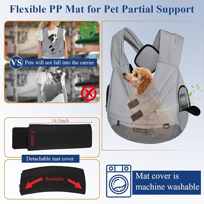 Dog Carrier Sling for Small Pet 7-15 LBS, Grey | Hands Free Front Facing, Cat Sling Chest Carrier, Bottom Mat and Adjustable Strap, for Anti-Anxiety, Walk, Vet