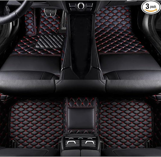 Personalized Image Printing Car Mats, Add Your Favorite Picture + Custom Text, Luxury Leather Full Set Fit Most Cars SUVs Trucks(Black/Red)