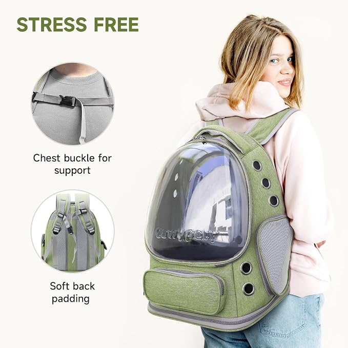 Cawypety Cat Backpack Carrier, Breathable Cat Carrier Large Space Bubble Pet Backpack for Kitty Small Dog up to 15lbs, Transparent & Foldable Pet Carrier for Travel Hiking | Breathable Mesh Cat Backpack Transparent Foldable Pet Clear Carrier Portable f...