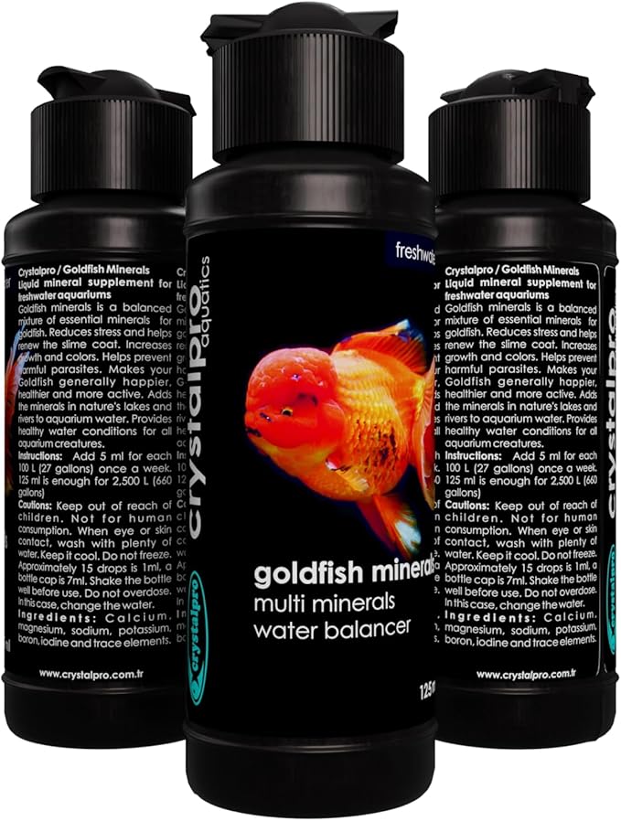 Crystalpro Goldfish Minerals 4.22 Oz-Mineral Additive for Goldfish Replenishes Protective Coat and General Health Aquarium Salt for Freshwater Tank (125 ml) Treats 660 Gallons