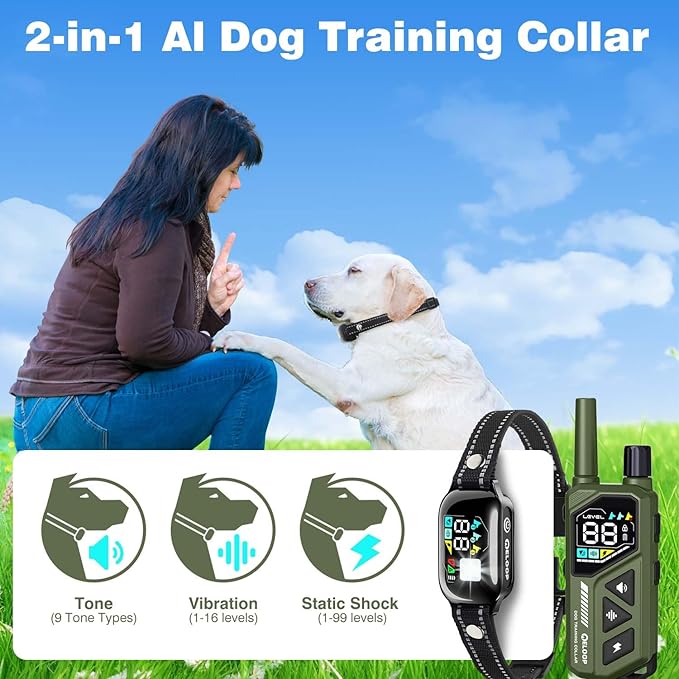 Dog Shock Collar for 3 Dogs - AI Smart Electric Anti-Barking Training Collar with Remote, 3300FT Range & IPX7 Waterproof, No False Trigger E-Collar for Small Medium Large Breeds