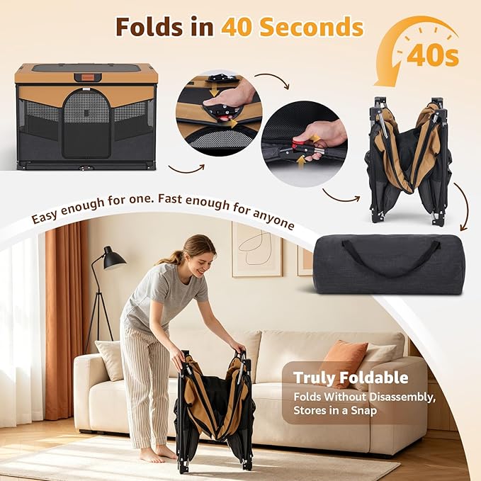 LOOBANI Foldable Dog Playpen with Washable Pee Pad, 32"x24"x22", Brown | Portable Pet Playpen for Small Dogs Cats Indoor Use, Sturdy Dog Crate with Premium Frame and 690D Oxford Waterproof Cover