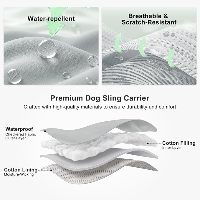 FURTIME Dog Sling Carrier, Puppy Sling for Small Dogs Up to 16 lbs | 2-in-1 Backpack and Shoulder Bag, Hands-Free Pet Carrier with Safety Tether & Adjustable Strap for Outdoors, Grey