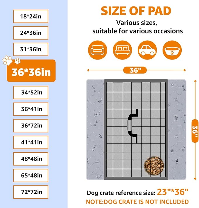 Washable Pee Pads for Dogs, 2 Pack Non-Slip Reusable Puppy Pads 36x36 | Absorbent, Bone Print, Machine Wash Whelping Pads, Dog Mats for Senior Dog, Floor Protector, Crate, Potty Training