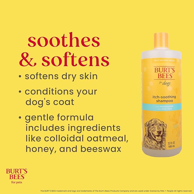 Burt's Bees for Pets Itch Soothing Shampoo with Honeysuckle, 95% Natural Origin Formulas, Dog Shampoo for Itchy Dogs, Dog Shampoo Itchy Skin Relief, 32 oz