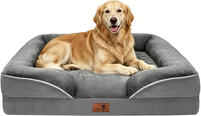 Spotted Play Orthopedic Dog Bed with Sides - Dog Sofa Beds for Extra Large Dogs, Supportive Foam Pet Couch Bed with Washable Removable Cover, Waterproof Lining and Non-Slip Bottom, Grey - XL