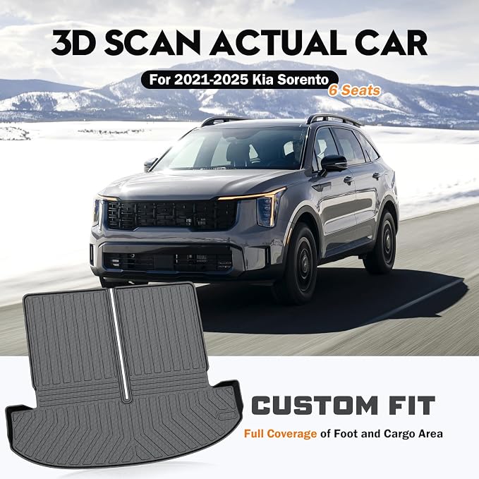 KUST Trunk Cargo Mat for Kia Sorento 2021-2025 2026 (6 Seats), TPE Rubber Rear Cargo Liner with 2nd Row Backrest Mat for Sorento Accessories All Weather Protection Cover 3PCS