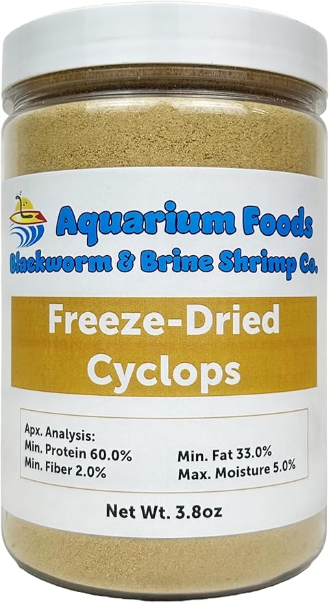 Aquatic Foods Inc. Cyclops/Copepods - Freeze Dried Cyclops/Copepods for All Tropical Fish Fry, Babies, Corals, Sea Anemones, Marines, All Tropical Fish…3.8oz Lg Round Jar