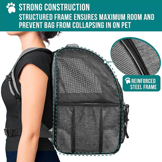 PetAmi Dog Backpack Carrier for Small Medium Dogs Large Cats up to 18 lbs, 2 Side Entry, Structured No-Collapse Frame, Airline Approved Ventilated Pet Backpack for Hiking Camping Travel, Grey