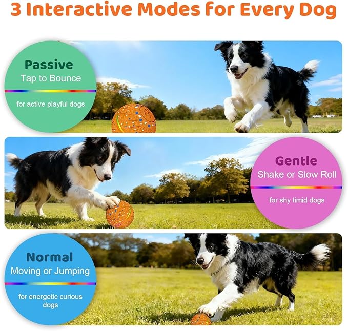 Smart Interactive Dog Toys Ball for Aggressive Chewers Small Medium Dogs | Automatic Electric Rolling Balls Toy with Rope, Barking Sound, 3 Play Modes, and USB-C Rechargeable Design for Active Dogs