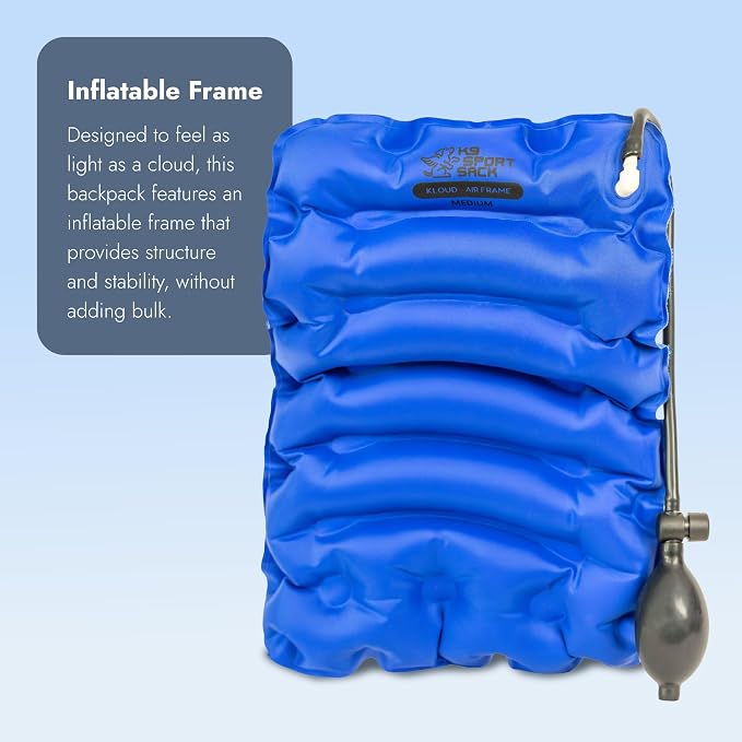 K9 Sport Sack Kloud - Large, Blue - Ideal for Dogs with 20-22” Back Length - Ultra-Light Mesh Backpack Carrier with Inflatable Frame