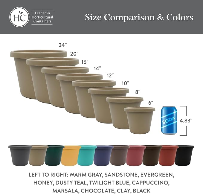 The HC Companies Prima Round Plastic Plant Pot w/Rolled Rim - Lightweight & UV Resistant Flower Pot for Herbs & More - Outdoor & Indoor Plant Pots w/Drainage (8 inch, Cappuccino, Pack of 1)