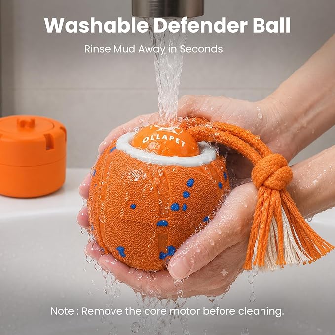 Smart Interactive Dog Toys, 3 Modes Automatic Rolling Ball, Chase Pet Toy with Rope & Barking Sound, Chew Resistant E-TPU, IPX7 Waterproof Rechargeable Ball for Medium Large Dogs, Orange