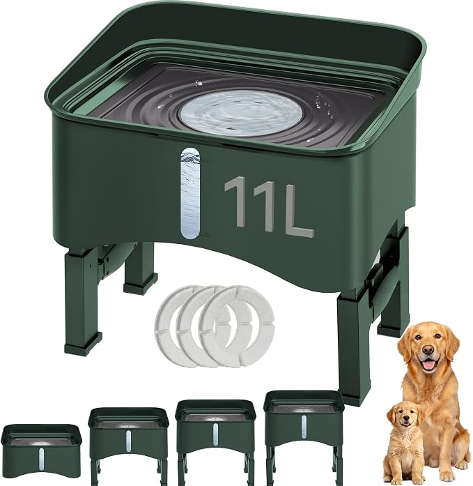 UPSKY 2.9Gal No Spill Dog Water Bowl, 4 Height Adjustable Elevated Bowl | Super Large Capacity, Slow Drinking Feeder, No-Splash, Anti-Slip, Folding Design, Suitable for Senior Dog and Multi-Pet Homes