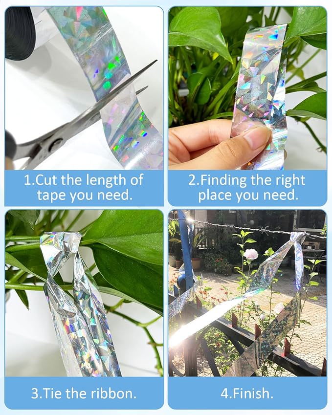 2×502 Ft Bird Scare Tape Ribbon, Double Sided Holographic Flash Reflective Bird Tape, Deterrent Visual Audible Bird Repellent Devices for Outdoor, Garden, Balcony (Irregular)