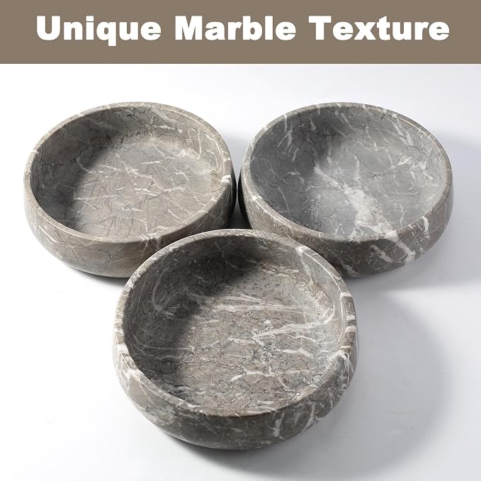 Karibiber Marble Dog Bowl, 6lbs Weighted Dog Food Bowl, Non-Slip Large Heavy Water Bowls, Grey Stone Food and Water Dish for Medium Dogs, Natural Marble, Easy to Clean, Holds 6 Cups