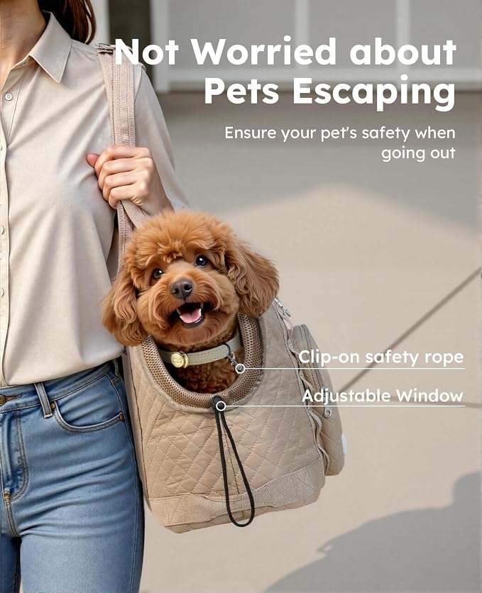 Pecute Dog Purse Carrier, Dog Carrier with Pockets for Small Dogs,XL,Khaki | Breathable,Foldable,Large Pocket,Built-in safety Rope,Machine washable,Under 13 Lbs