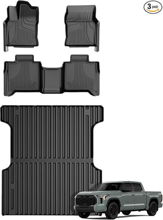 AOMSAZTO Floor Mats for 2022-2026 Toyota Tundra/Tundra Hybrid (Only CrewMax Cab) 5.5FT Truck Bed Mat - All Weather Protection Floor Liners & Bed Liner Set Accessories