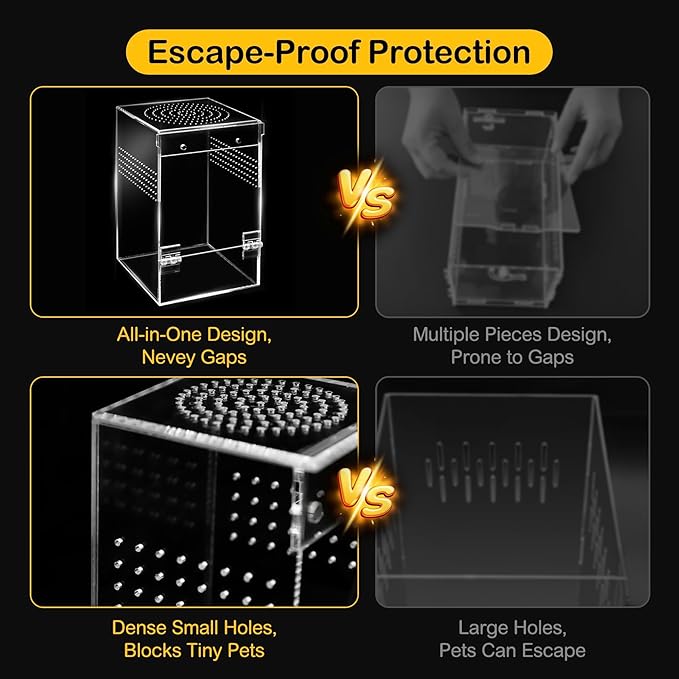 Jumping Spider Enclosure Kit,Escape Proof Reptile Tank,Praying Mantis Terrariums,Transparent Acrylic Bug Habitat,Arboreal Tarantula Cribs Cage,Insect Starter Container,Critter Keeper Large