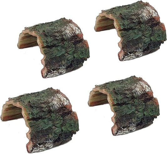 Betta Log Resin Hollow Tree Trunk Ornament, Aquarium Hideout Reptile Cave Ornament Terrarium Fish Tank Decoration-(4Pcs)