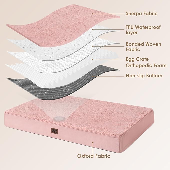 EHEYCIGA Orthopedic Dog Bed Large with Removable Washable Cover, 35IN Pink | Egg Crate Foam Support, Durable Oxford fabric, Non-Slip Bottom, Machine Washable, Soft Waterproof Plush Pet Bed Mat For Crate