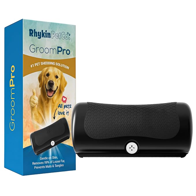 GroomPro Dog Deshedding Brush | Pet Hair Remover for All Coat Types | Dog Home Grooming Undercoat Tool - Reduce Pet Hair on Furniture, Clothing, and Floors