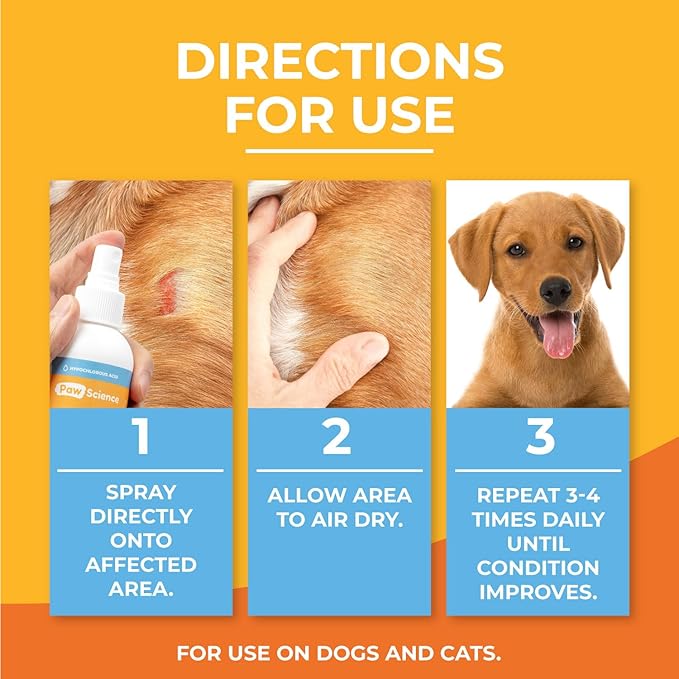 Paw Science Skin & Wound Care Spray for Dogs & Cats – Lick-Safe Antiseptic Healing Aid, Itch Relief & Skin Repair Treatment for Hot Spots, Rashes, Cuts, Burns, & Irritation
