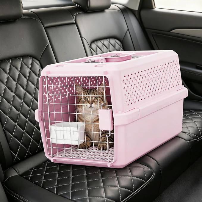 RIZZARI Hard-Sided Pet Carrier for Medium Dogs & Cats, 24" Travel Crate | Airline-Friendly Size,Durable Hard-Sided,Ventilation Openings,Secure Metal Wire Door,Comfortable Carry Handle