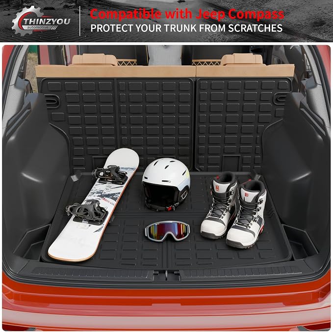 Cargo Mat Compatible with 2017-2025 2026 Jeep Compass Trunk Mat Cargo Liner TPE All Weather Back Seat Cover Protector 2024 Compass Accessories (Trunk Mat+Backrest Mats)
