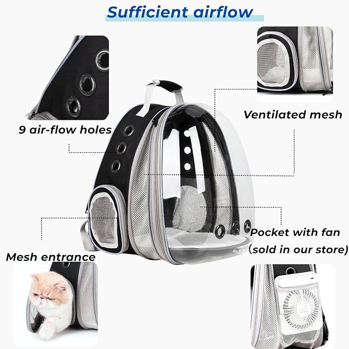 Cat Carrier Backpack, Expandable Bubble Pet Carrier for Cats and Small Dogs, Airline Approved Travel Backpack for Hiking, Walking & Outdoor Adventures - Supports up to 16 lbs