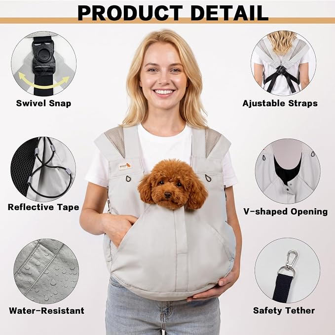 Dog Carrier Backpack, Front Dog Sling Carriers for Small Dogs | Hands Free Puppy Pet Carrier 15 lbs, Bottom Support, Adjustable Shoulder Straps, Breathable for Hiking Travel Walking, Grey