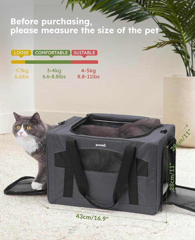 Pecute Cat Carrier Stable, Pet Carrier with Privacy Partition,Dark Gray | Safe For Car Travel, Stable Steel Frame, Soft-Sided Pet Carrier Bag For Dogs And Cats Up To 11lbs, Foldable Design.
