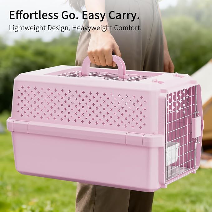 RIZZARI Hard-Sided Pet Carrier for Medium Dogs & Cats, 24" Travel Crate | Airline-Friendly Size,Durable Hard-Sided,Ventilation Openings,Secure Metal Wire Door,Comfortable Carry Handle