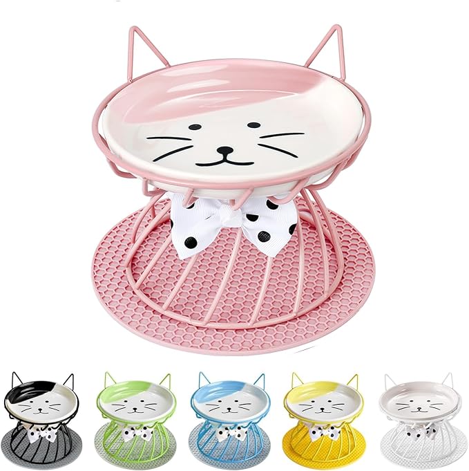 Raised Pet Food and Water Bowl, Cat and Small Dog Bowl, Tilted Ceramic Cat Water Bowl No Spill,15oz, Dishwasher Safe