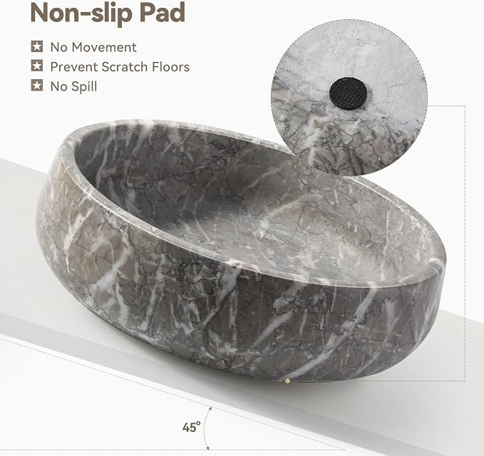 Karibiber Marble Dog Bowl, 6lbs Weighted Dog Food Bowl, Non-Slip Large Heavy Water Bowls, Grey Stone Food and Water Dish for Medium Dogs, Natural Marble, Easy to Clean, Holds 6 Cups