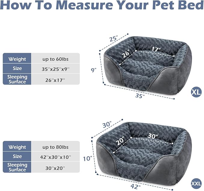 XX-Large Dog Bed for Large Medium Small Dogs, Rectangle Washable Dog Bed, Orthopedic Dog Bed, Soft Calming Sleeping Puppy Bed Durable Pet Cuddler with Anti-Slip Bottom XXL(42"x30"x10")