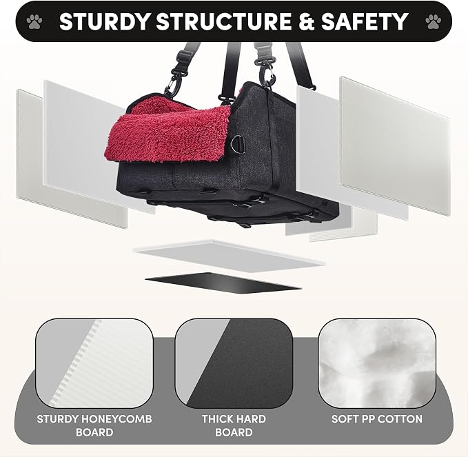 Center Console Dog Car Seat for Small Pets to 11lbs, Red | Anti-collapse armrest Console seat with washable fluffy cushion, pillow & tether for stable, cozy pet travel trips.