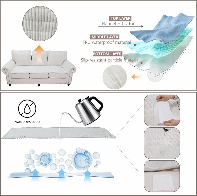 Waterproof Couch Cover for Dogs Washable,Nonslip Fuzzy Durable Pet Friendly | Soft Slipcovers for 3 Cushion Sofa Cover,Plush Thick Protector Fits Mat Bed Leather & Fabric Couches (White 27.6"x59.06")