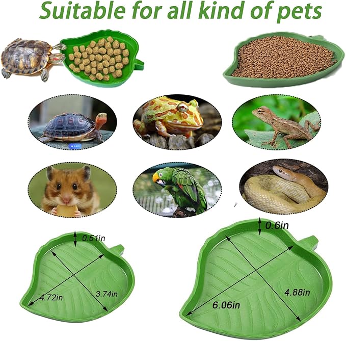 3PCS Tortoise Water Bowls with Ramp Leaf Tortoise Food Dish Reptile Food Water Bowls Reptile Bathing Pool Aquarium Ornament for Gecko, Snake, Turtle, Bearded Dragon, Lizard Small