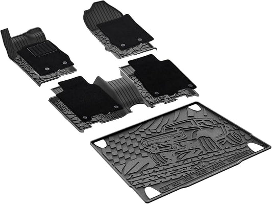 3W Floor Mats & Cargo Liner & Carpets Fit for 2021-2024 2025 Ford Bronco 4 Door, All Weather TPE Custom Fit Floor Liner and Trunk Mat Full Set Car Mats (Not for Bronco Sport & Rubberized Floor)