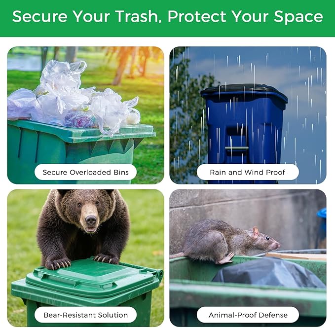 1 Pack Trash Can Locks for Animals, Adjustable Double Metal Claw Bear Proof Trash Can Lock, Outdoor Trash Can Lock Straps Prevent Raccoons Dogs Mice and Small Animals from Rummaging Trash Bin