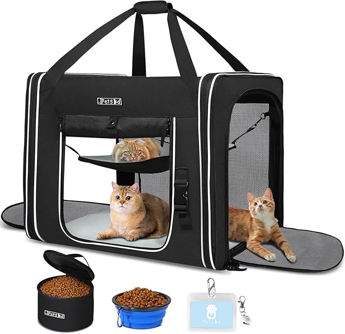 Combinable Pet Car Travel Carrier for a Large Cat/Medium Dog | 18"Lx17"Wx17"H, Small Pet Soft Carriers, Food Bag & Bowl Included, Lockable Safety Zippers, For Car Travel, Vet, Camping