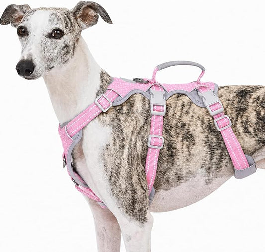 Escape Proof Dog Harness, No Pull Reflective Harness with Lift Handle, Adjustable Pet Vest with Front and Back Leash Clips for Small Medium Large Dogs Walking Hiking Training (Pink,L)