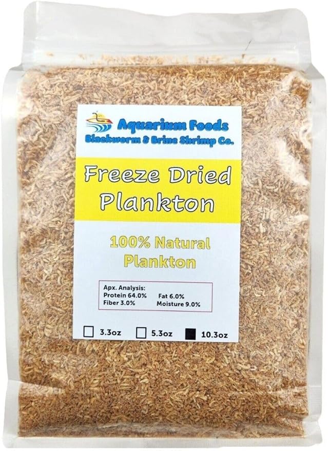 Aquatic Foods Inc. Plankton, Freeze Dried Pacific Plankton for All Marine Fish, Corals, Anemones, All Tropical Fish, Cichlids, Discus, Tetras, Goldfish, Koi & Pond Fish…10.3oz Clear Bag