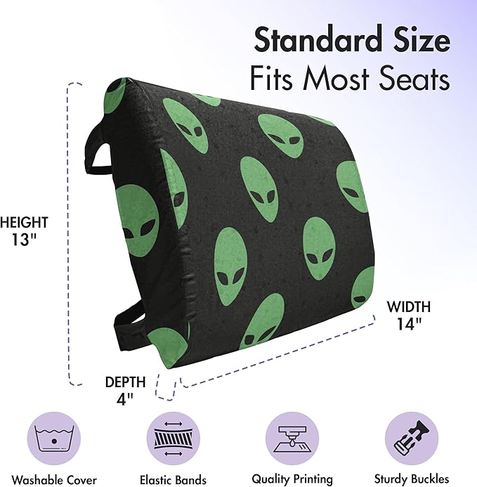 Ambesonne Alien Lumbar Back Support Pillow, Supernatural Martiansal Beings from Other Planets Head of an Alien, High Density Foam for Office Chairs Car Seats, 14" x 13", Fern Green Black