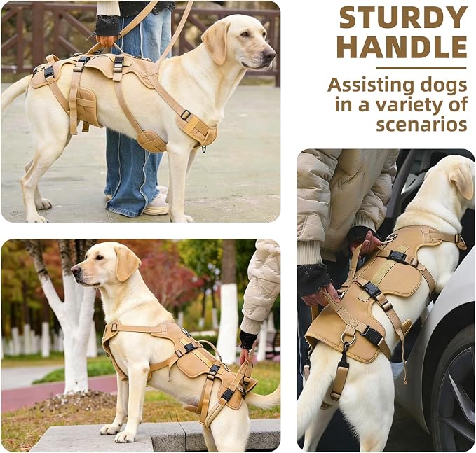PUPTECK Dog Lift Harness for Medium Large Sized Dog, Rehabilitation Sling for Hind Leg Support, Multifunctional Mobility Assistance Harness for Old, Disabled, Joint Injuries, Paralysis Dogs, Brown L
