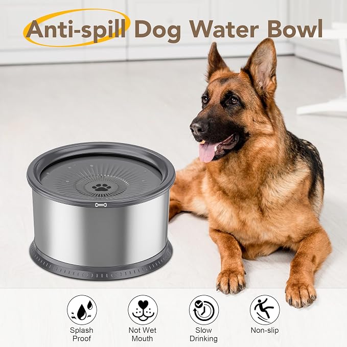 6.5L Stainless Steel Dog Water Bowl, No Spill Water Bowl for Dogs | Large Capacity, Slow Drinking Feeder, Splash Proof, With Anti-Slip Mat, Dishwasher Safe, Sturdy, Suitable for Mess Drinkers